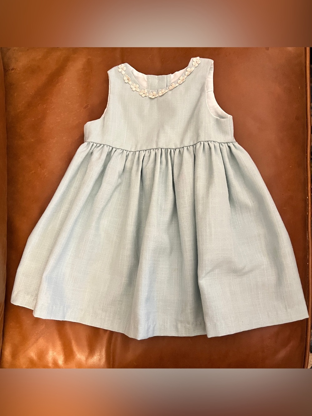 Good Lad Light Blue Girls Dress with White Floral Trim